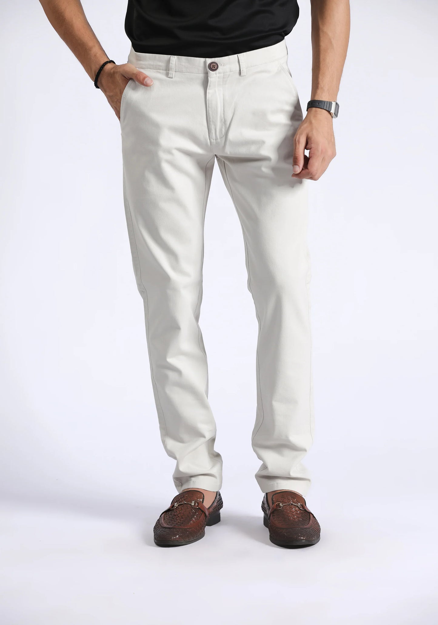 Cream Slim Fit Chino Pant